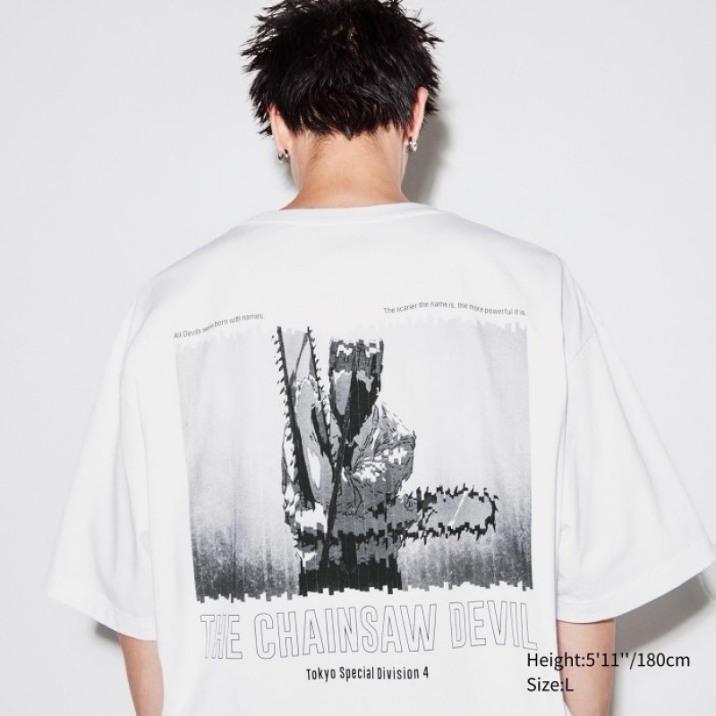 White Uniqlo Chainsaw Man × Kosuke Kawamura UT Oversized Short-Sleeve Denji Women T Shirts | 7204099