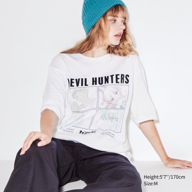 White Uniqlo Chainsaw Man × Kosuke Kawamura Short Sleeve Ut Oversized Men T Shirts | 2784133