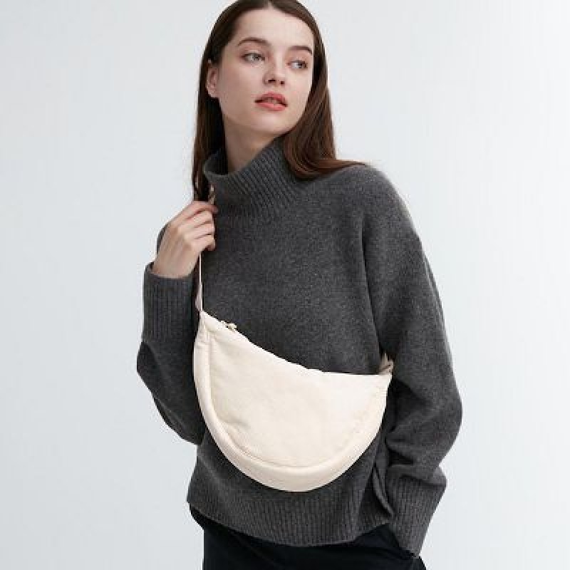 White Uniqlo Corduroy Round Mini Women Crossbody Bags | 9247301