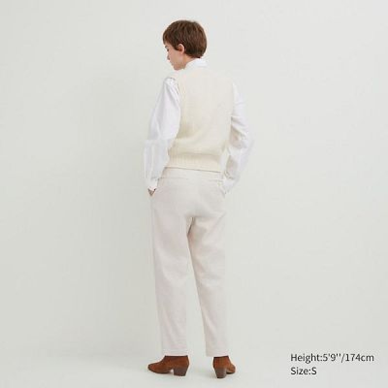 White Uniqlo Corduroy Tapered Ankle Women Pants | 5752271