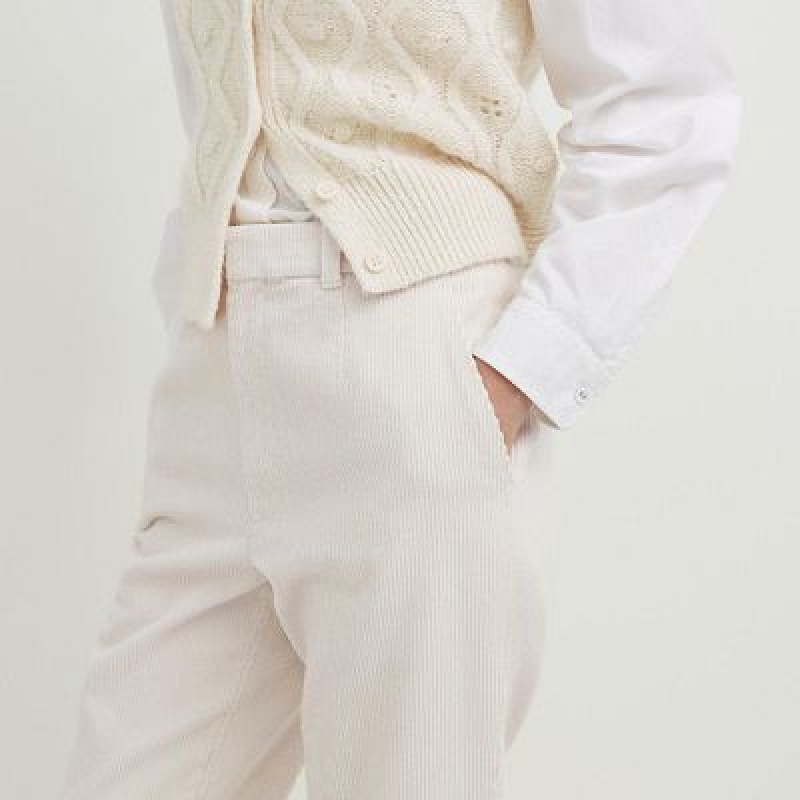 White Uniqlo Corduroy Tapered Ankle Women Pants | 5752271