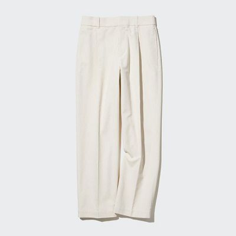 White Uniqlo Corduroy Wide-Fit Pleated Women Pants | 7362058