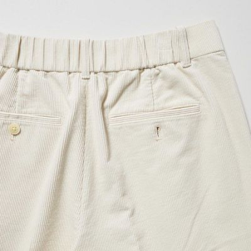 White Uniqlo Corduroy Wide-Fit Pleated Women Pants | 7362058