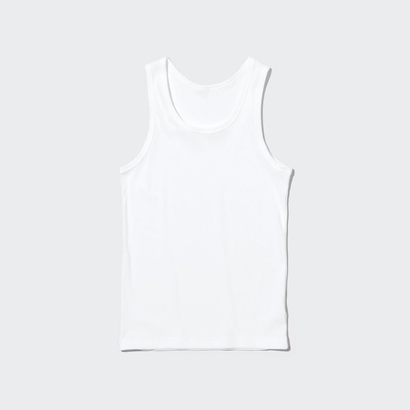 White Uniqlo Dry Color Ribbed Men Tank Top | 9873454