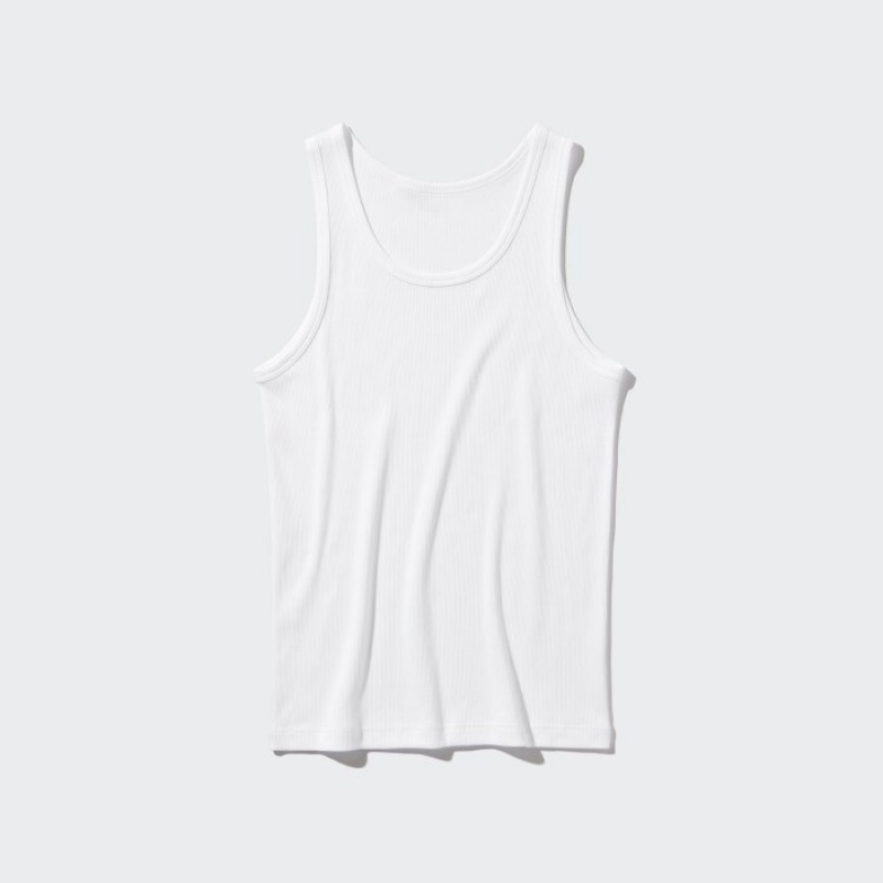 White Uniqlo Dry Color Ribbed Women Tank Top | 9459173