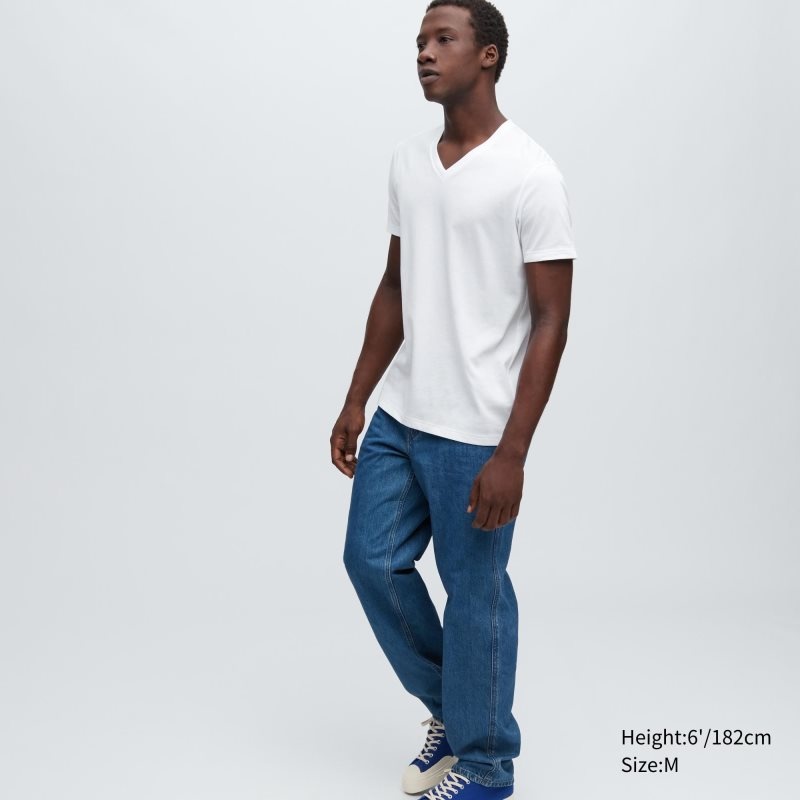 White Uniqlo Dry Color V-Neck Short-Sleeve Men T Shirts | 1524103
