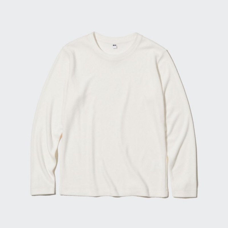 White Uniqlo HEATTECH Fleece Crew Neck Long-Sleeve Women T Shirts | 3712465