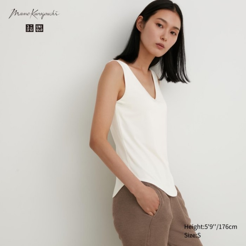 White Uniqlo HEATTECH Sleeveless Silk Blend Women Tank Top | 7528880