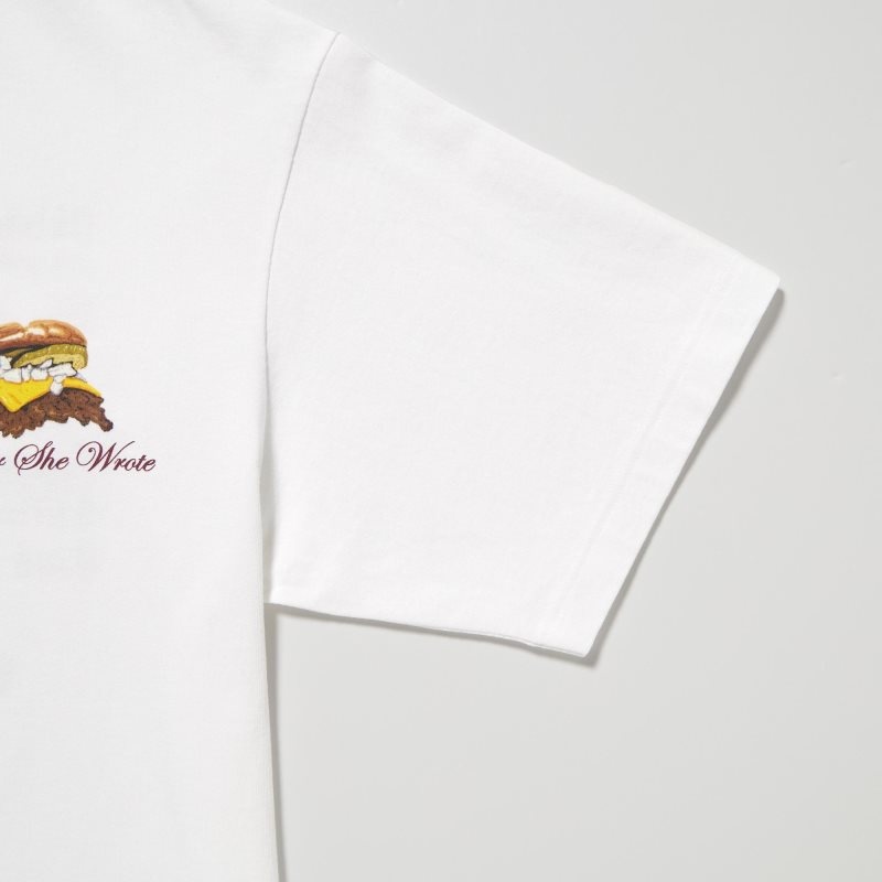 White Uniqlo L.A. Eats Ut Oversized Short-sleeve Graphic Burger She Wrote Men T Shirts | 4179607