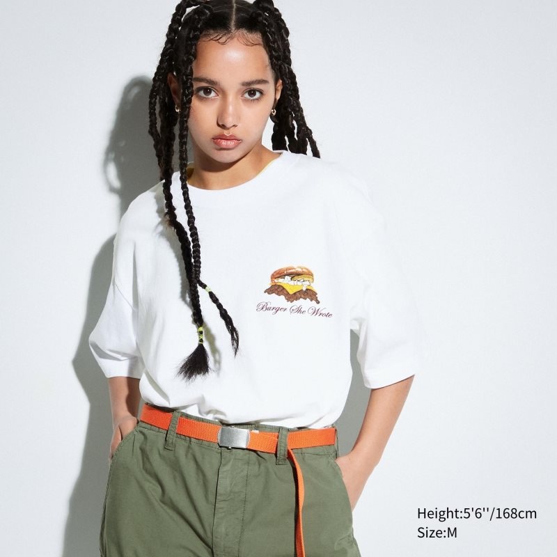 White Uniqlo L.A. Eats Ut Oversized Short-sleeve Graphic Burger She Wrote Men T Shirts | 4179607