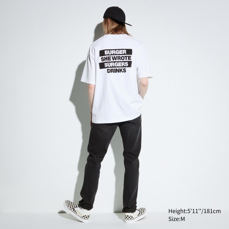 White Uniqlo L.A. Eats Ut Oversized Short-sleeve Graphic Burger She Wrote Men T Shirts | 9030963