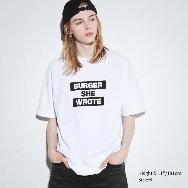 White Uniqlo L.A. Eats Ut Oversized Short-sleeve Graphic Burger She Wrote Men T Shirts | 9030963