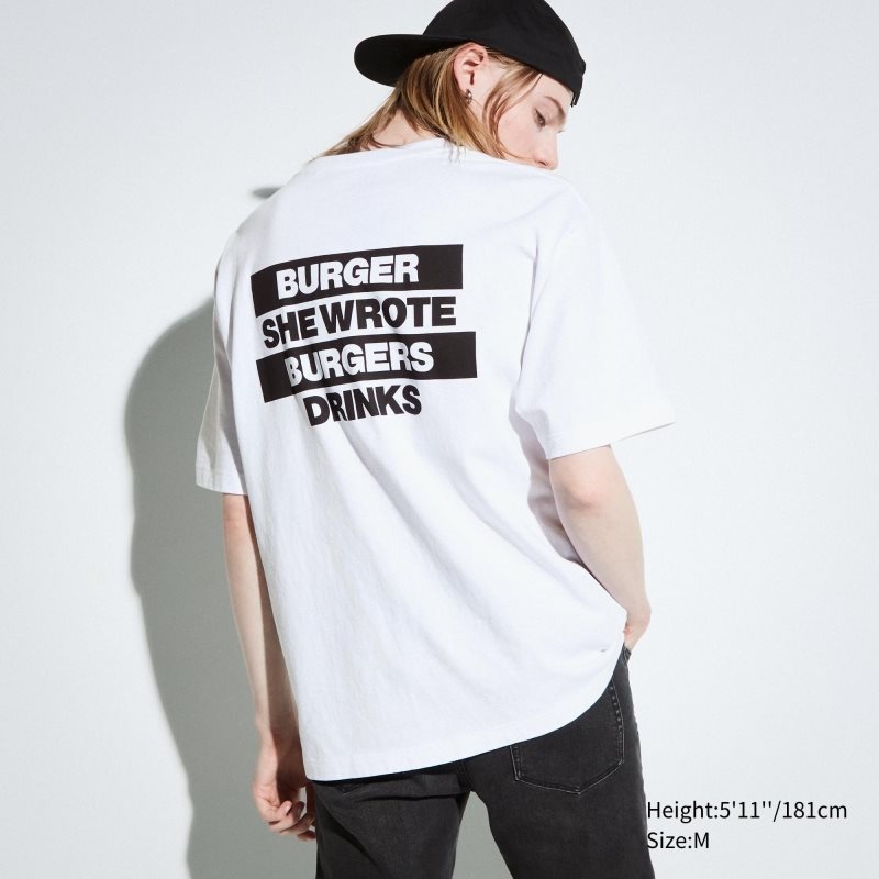 White Uniqlo L.A. Eats Ut Oversized Short-sleeve Graphic Burger She Wrote Men T Shirts | 9030963