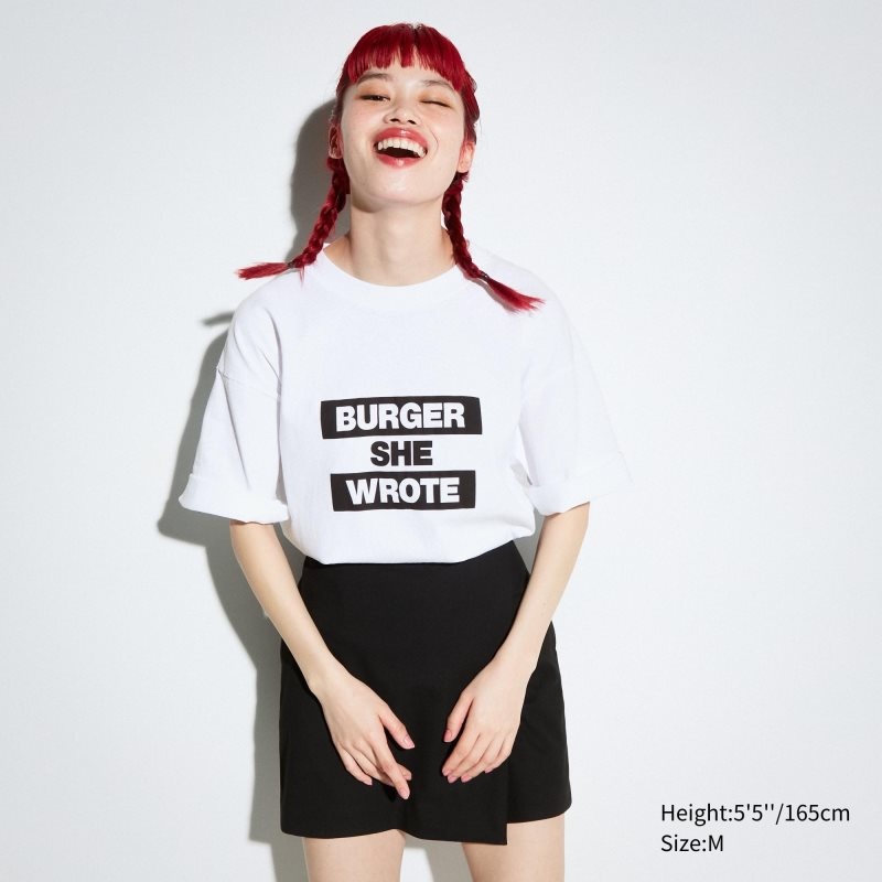 White Uniqlo L.A. Eats Ut Oversized Short-sleeve Graphic Burger She Wrote Men T Shirts | 9030963
