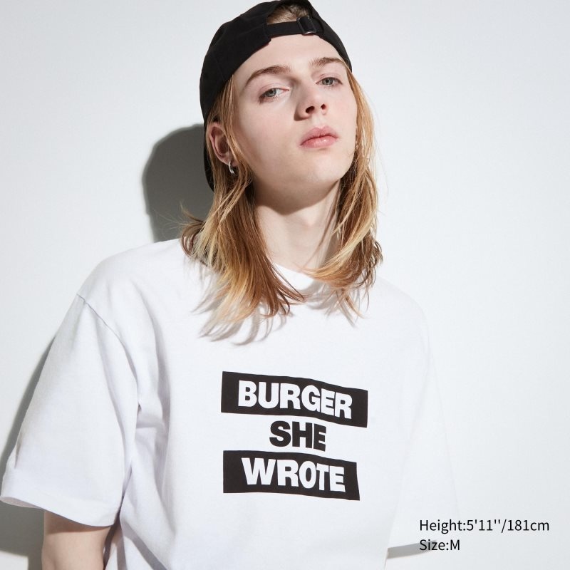 White Uniqlo L.A. Eats Ut Oversized Short-sleeve Graphic Burger She Wrote Men T Shirts | 9030963