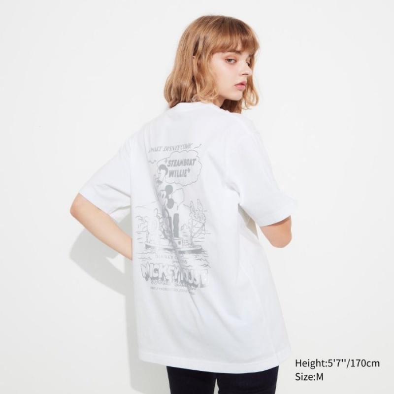 White Uniqlo Mickey Shines UT Short-Sleeve Women T Shirts | 1414174