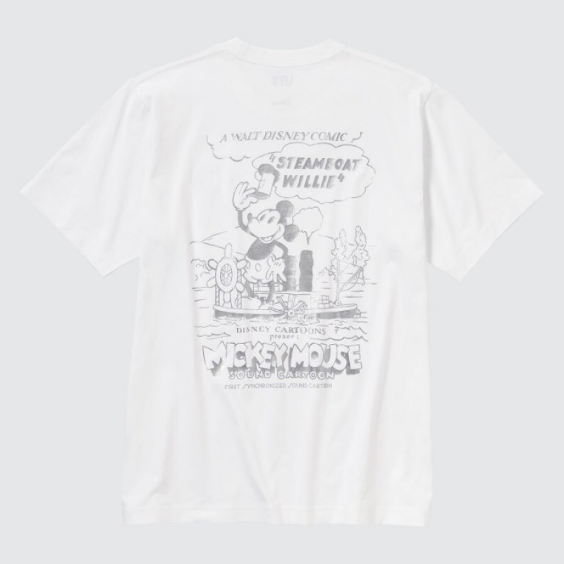 White Uniqlo Mickey Shines UT Short-Sleeve Women T Shirts | 1414174
