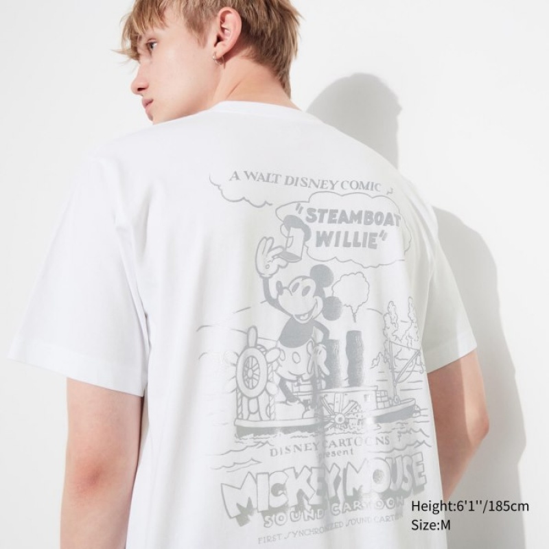 White Uniqlo Mickey Shines UT Short-Sleeve Women T Shirts | 1414174