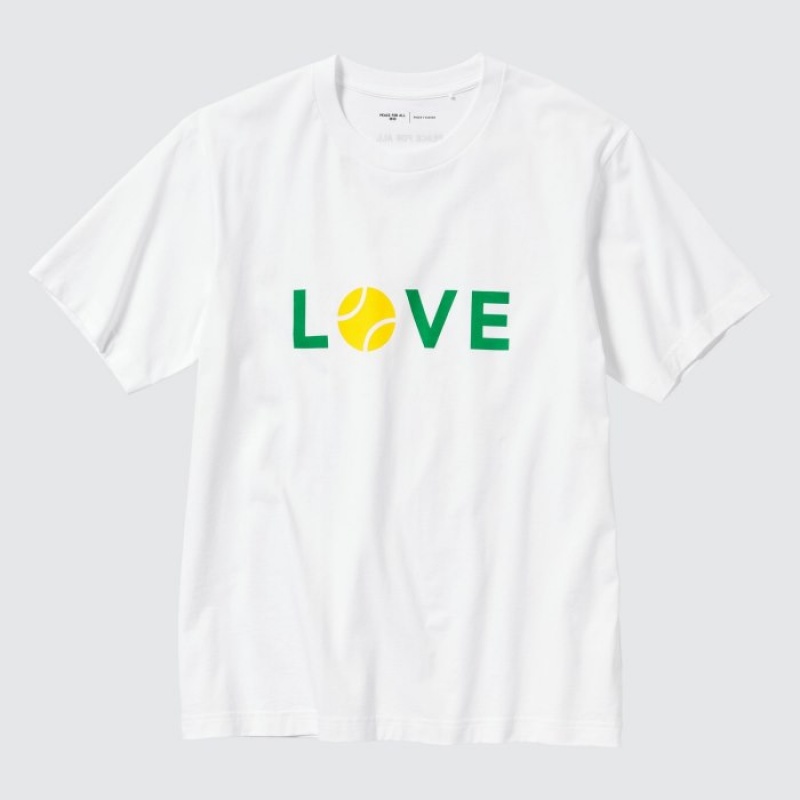 White Uniqlo PEACE FOR ALL Short-Sleeve Graphic Roger Federer Women T Shirts | 8537371