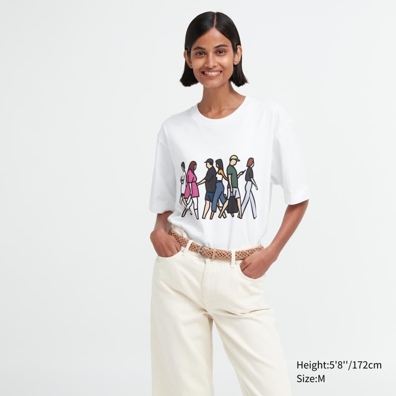 White Uniqlo Peace For All Julian Opie Short-sleeve Graphic Men T Shirts | 3981640