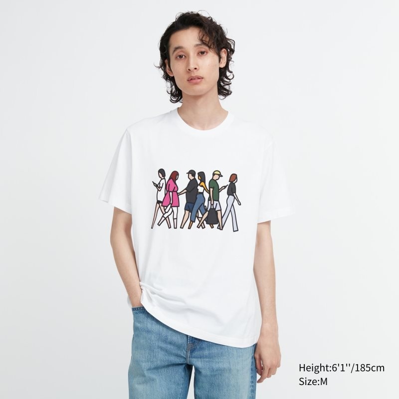 White Uniqlo Peace For All Julian Opie Short-sleeve Graphic Men T Shirts | 3981640