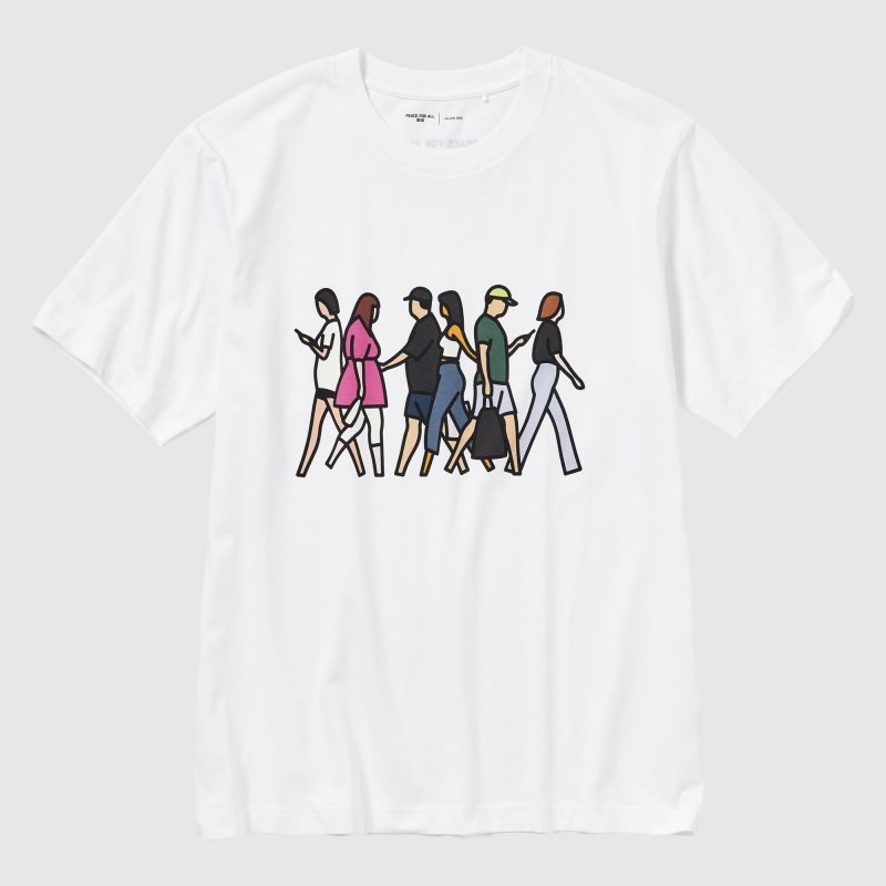 White Uniqlo Peace For All Julian Opie Short-sleeve Graphic Men T Shirts | 3981640