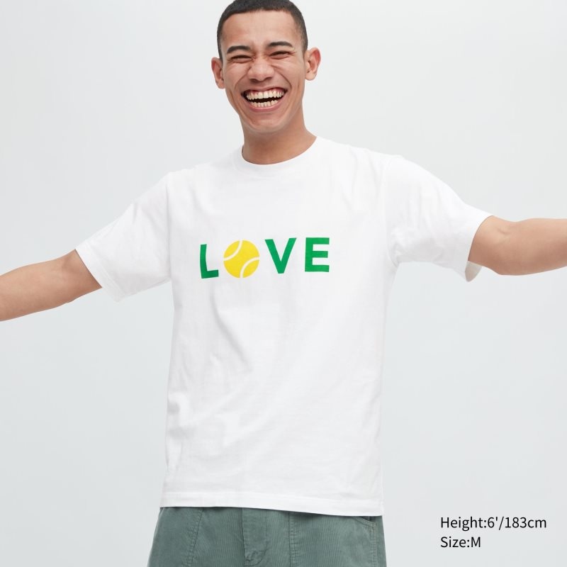 White Uniqlo Peace For All Roger Federer Short-sleeve Graphic Men T Shirts | 618934