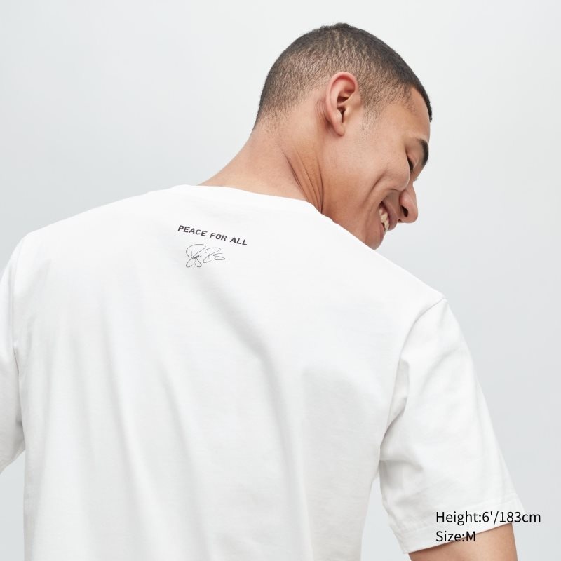 White Uniqlo Peace For All Roger Federer Short-sleeve Graphic Men T Shirts | 618934