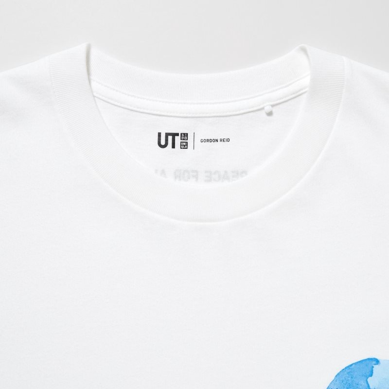 White Uniqlo Peace For All Ut Gordon Reid Short-sleeve Graphic Men T Shirts | 2705003