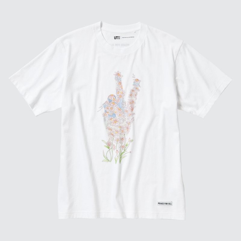 White Uniqlo Peace For All Ut Jw Anderson Short-sleeve Graphic Men T Shirts | 4462973