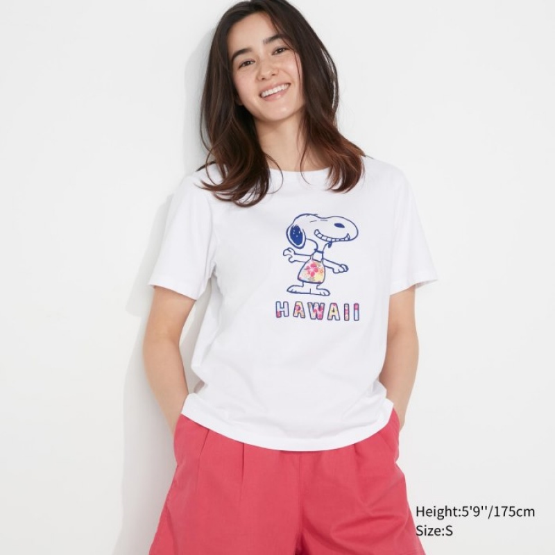 White Uniqlo Peanuts Hawaii UT Short-Sleeve Women T Shirts | 7936040