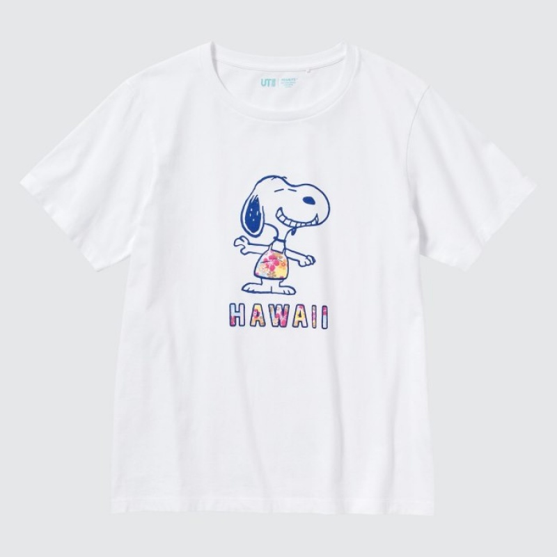 White Uniqlo Peanuts Hawaii UT Short-Sleeve Women T Shirts | 7936040