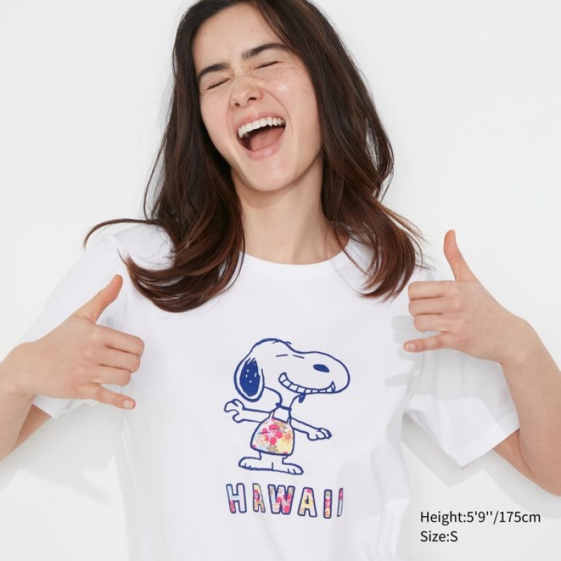 White Uniqlo Peanuts Hawaii UT Short-Sleeve Women T Shirts | 7936040