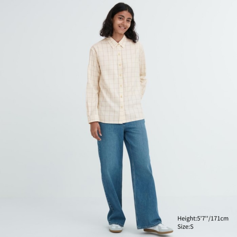 White Uniqlo Soft Brushed Checked Long-Sleeve Women Shirts | 9207037