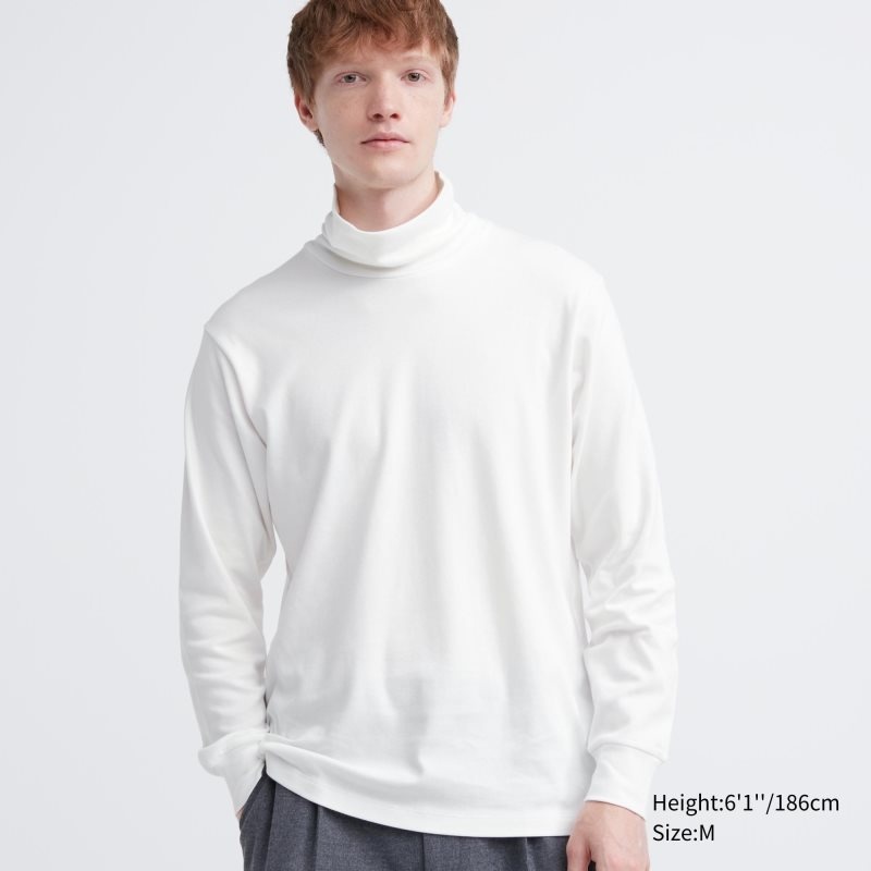 White Uniqlo Soft Brushed Turtleneck Long-sleeve Men T Shirts | 133398