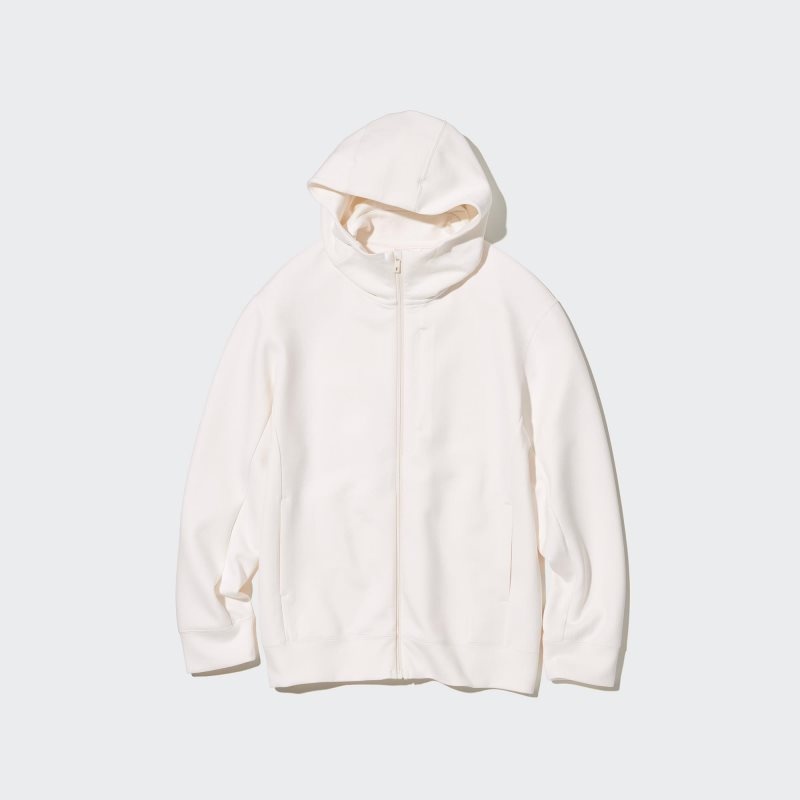 White Uniqlo Stretch Dry Sweat Long-sleeve Full-zip Men Hoodie | 2350602