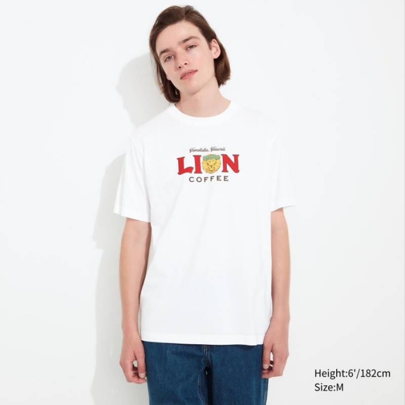 White Uniqlo The Brands Hawaii UT Short-Sleeve Lion Coffee Women T Shirts | 2237122