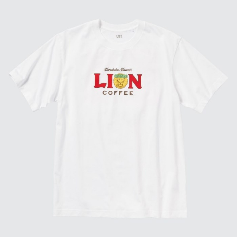 White Uniqlo The Brands Hawaii UT Short-Sleeve Lion Coffee Women T Shirts | 2237122