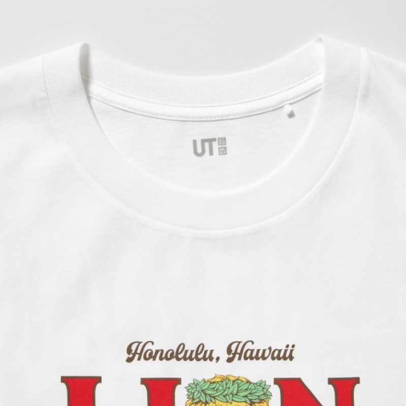 White Uniqlo The Brands Hawaii UT Short-Sleeve Lion Coffee Women T Shirts | 2237122