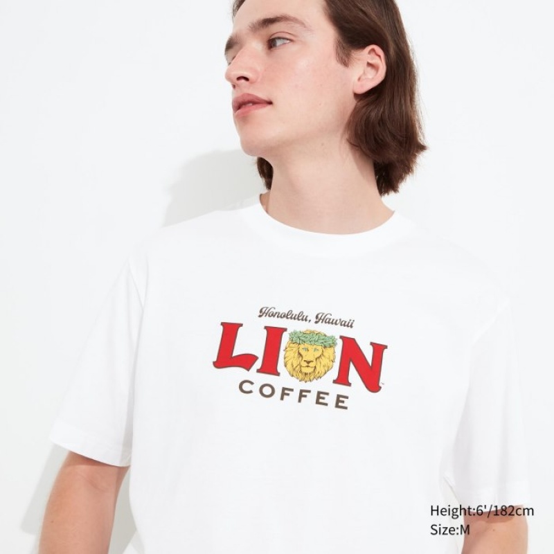 White Uniqlo The Brands Hawaii UT Short-Sleeve Lion Coffee Women T Shirts | 2237122