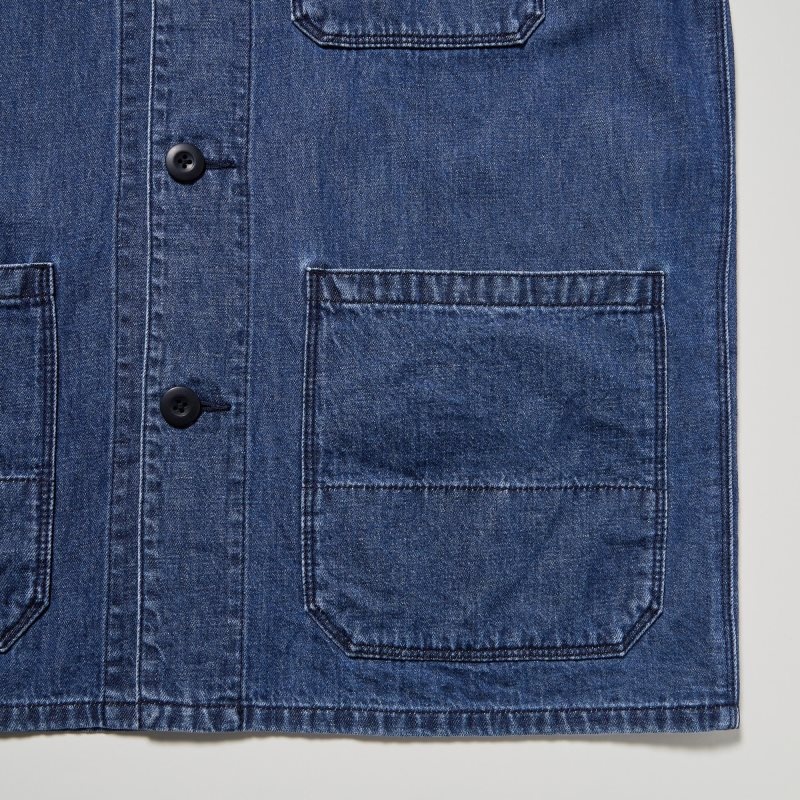 White Uniqlo Utility Denim Cotton Linen Men Jackets | 7879904