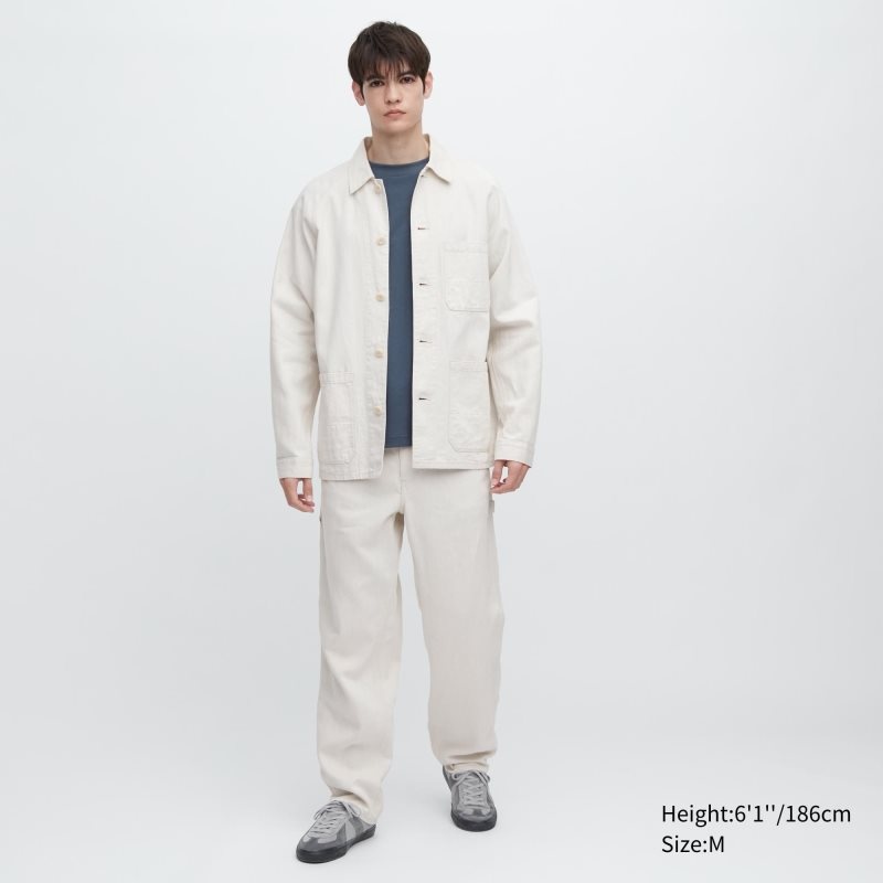White Uniqlo Utility Denim Cotton Linen Men Jackets | 7879904