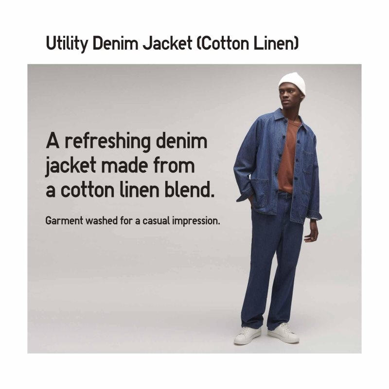 White Uniqlo Utility Denim Cotton Linen Men Jackets | 7879904