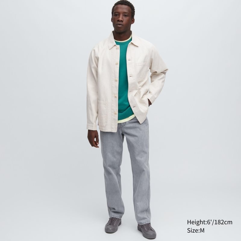 White Uniqlo Utility Denim Cotton Linen Men Jackets | 7879904