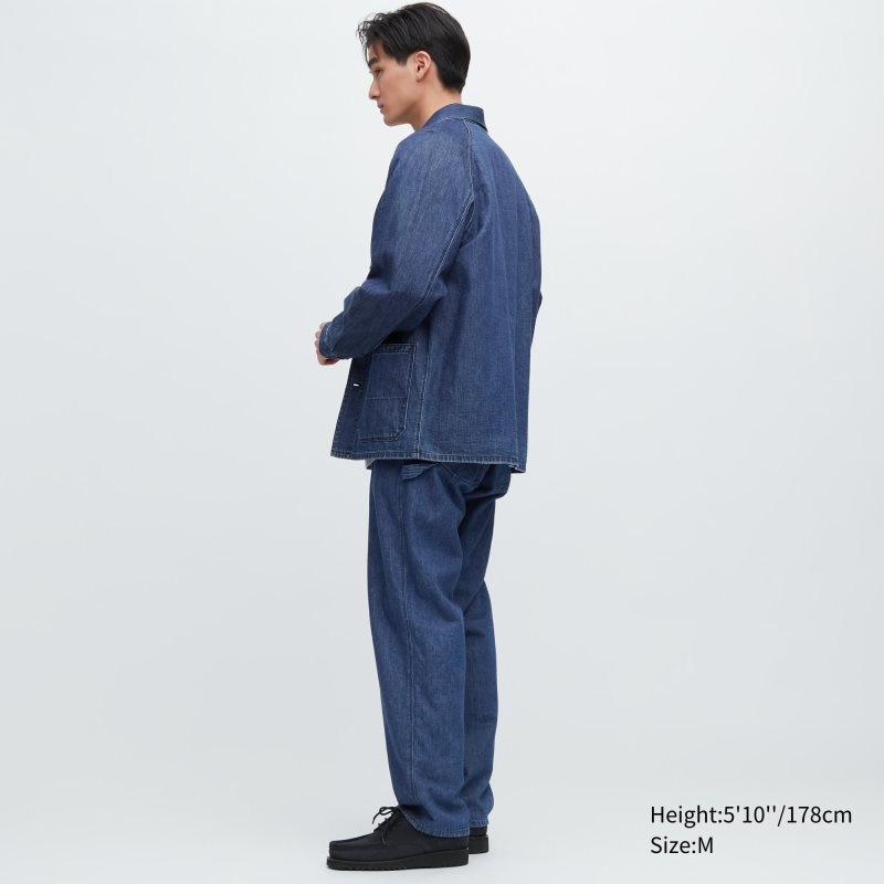 White Uniqlo Utility Denim Cotton Linen Men Jackets | 7879904