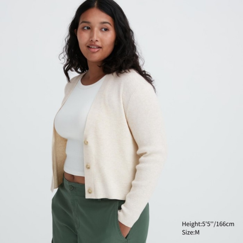 White Uniqlo Washable Knit Ribbed Long-Sleeve Women Cardigan | 2955183