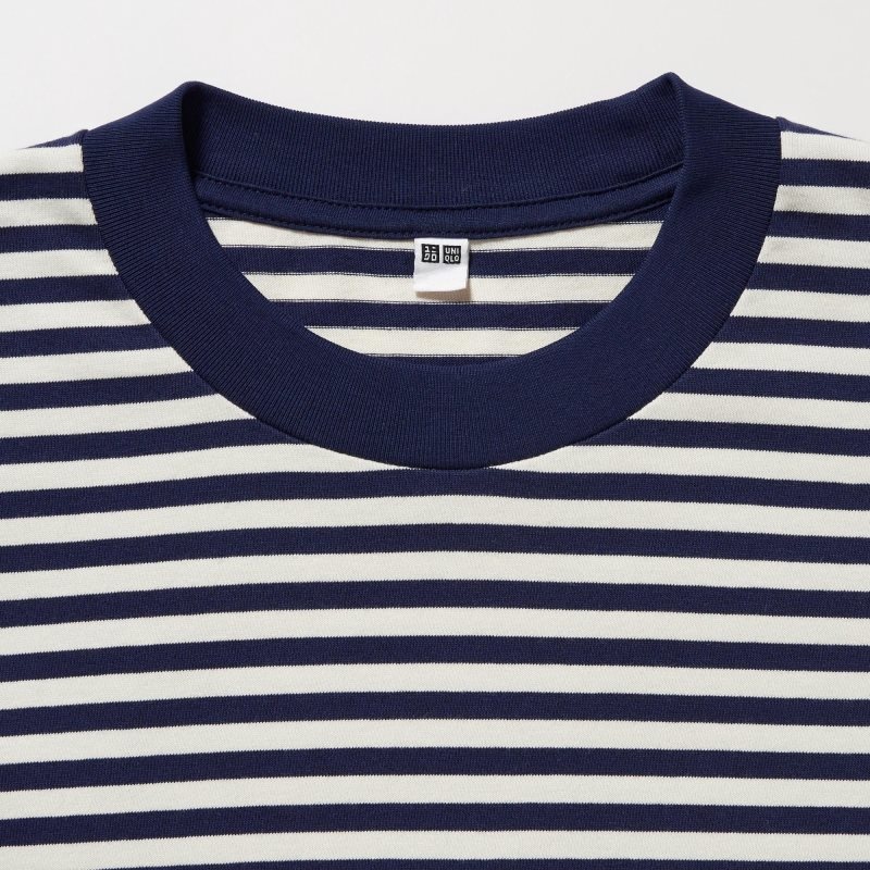White Uniqlo Washed Cotton Oversized Crew Neck Long-sleeve Striped Men T Shirts | 9992192
