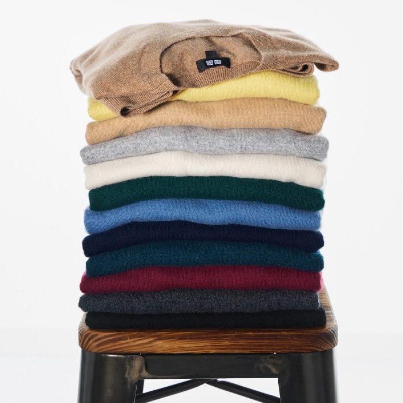 Yellow Uniqlo Cashmere Crew Neck Long-sleeve Women Sweaters | 4311476