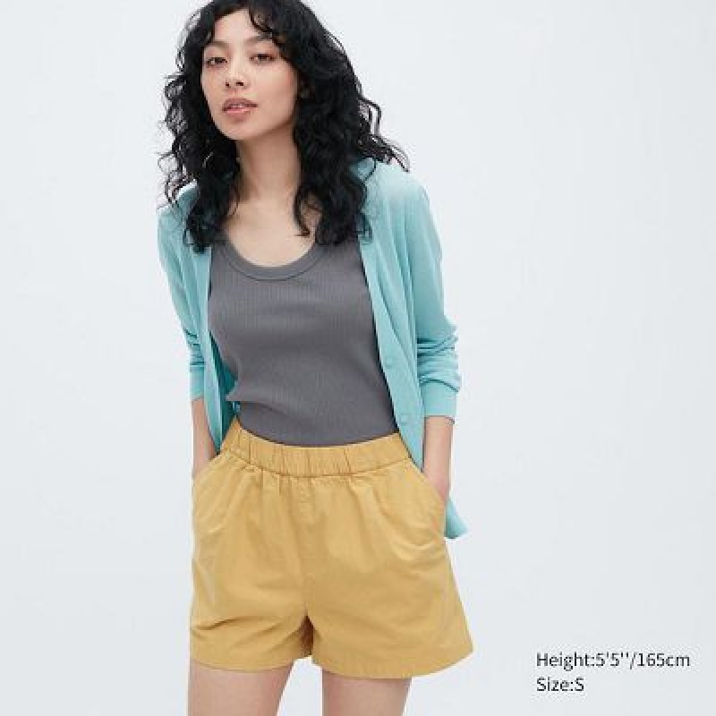 Yellow Uniqlo Cotton Easy Women Shorts | 7401448