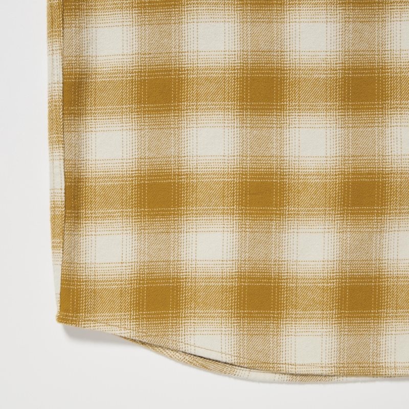 Yellow Uniqlo Flannel Checked Long-sleeve Men Shirts | 3521703